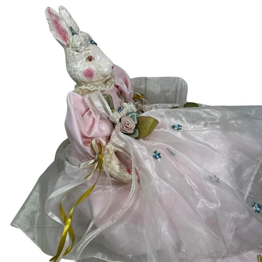 Dept 56 Easter Bunny Rabbit Doll Pink Satin Victorian Dress Floral Lace 18